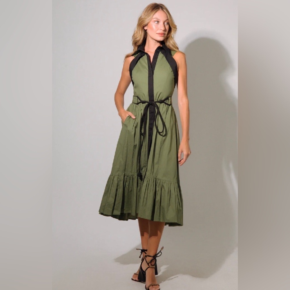 NWT! Kleid Celia Midi Green Tie Waist Dress Size Small